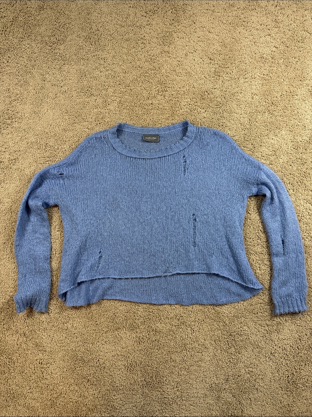 Wooden Ships by Paola Buendia | Dusty Blue Distressed Crewneck Sweater | S/M